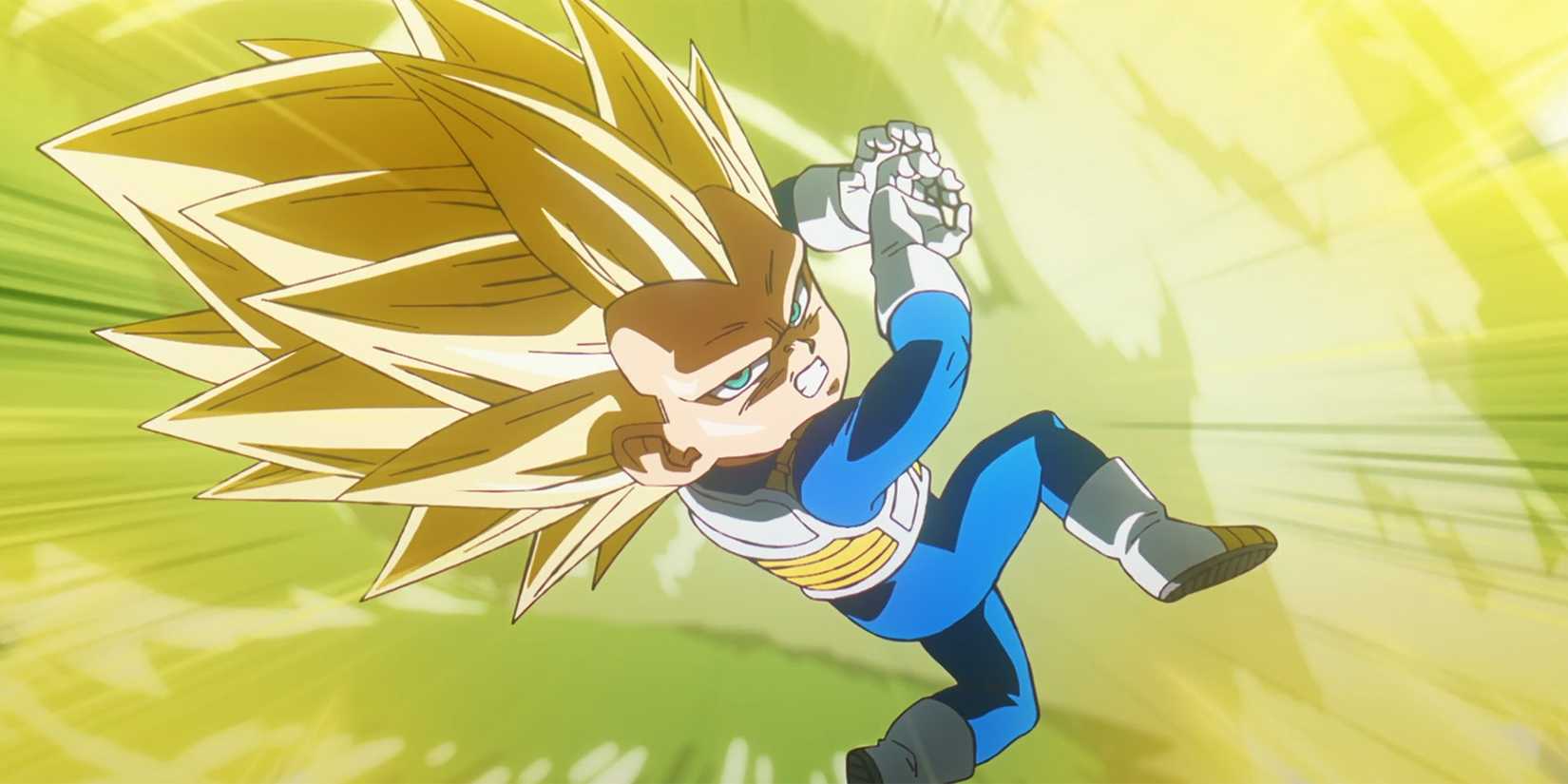 Super Saiyan 3 Vegeta charging an attack in Dragon Ball DAIMA