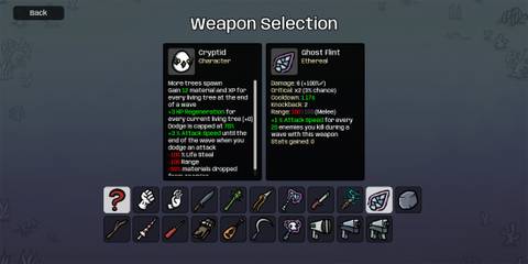 weapon selection for the cryptid