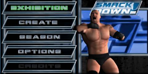 WWE SmackDown! Here Comes The Pain main menu featuring Goldberg