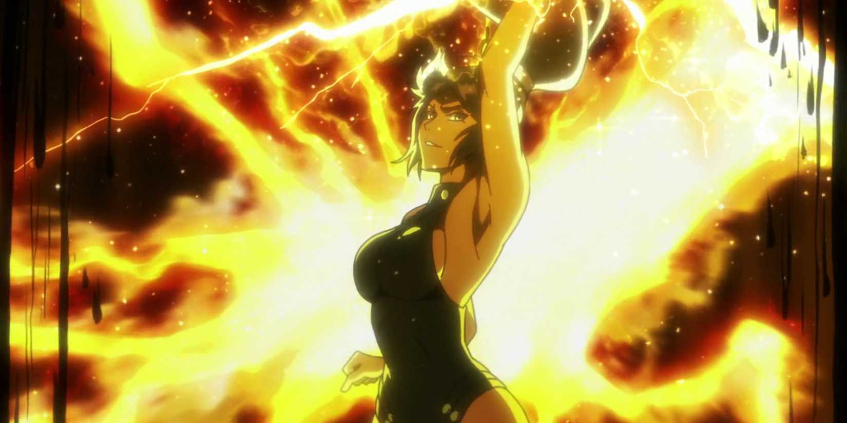 Yoruichi uses Raijin Shunko against Askin in BLEACH Thousand-Year Blood War.