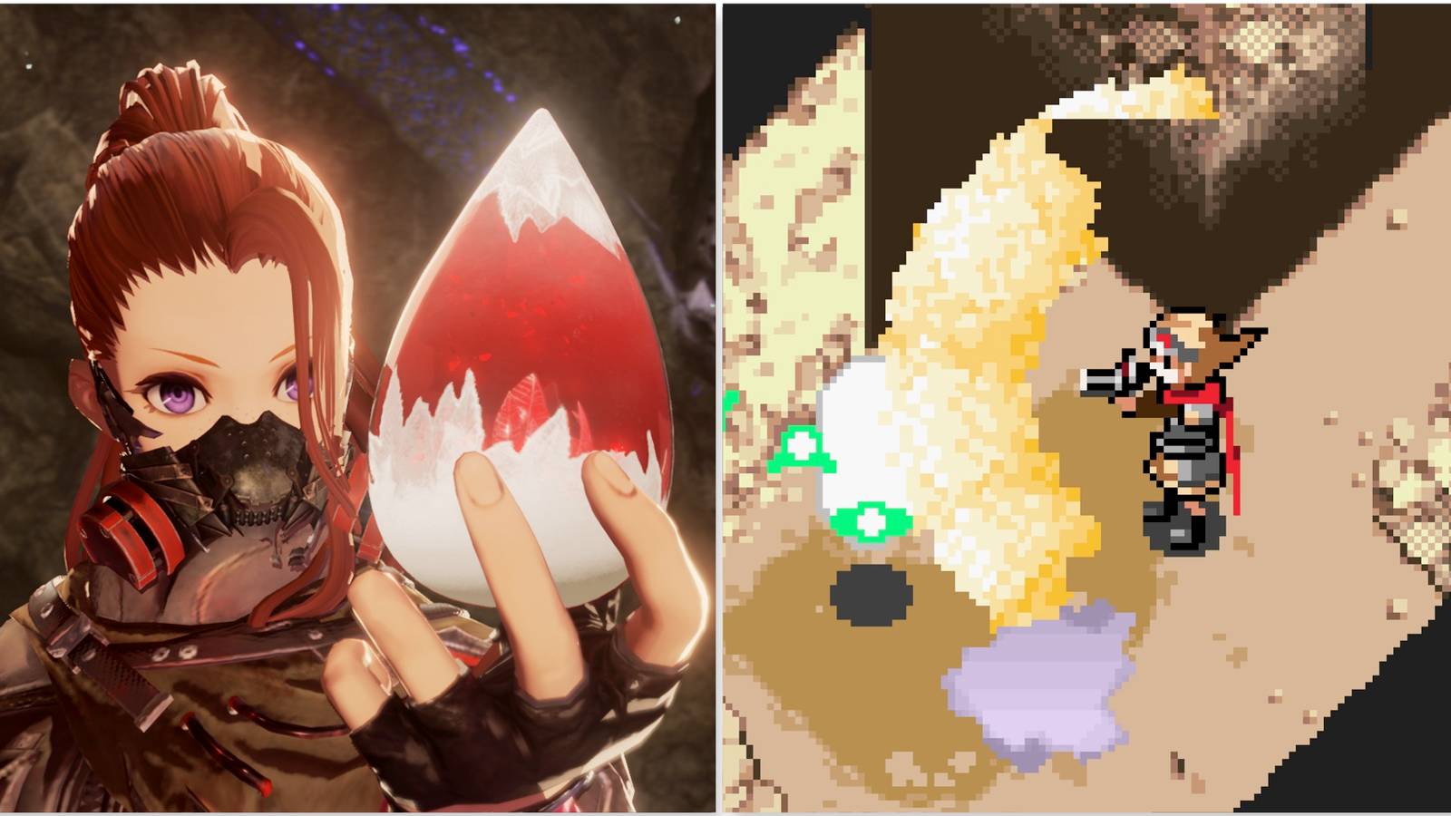 Your character in Code Vein and Shooting enemies in Boktai