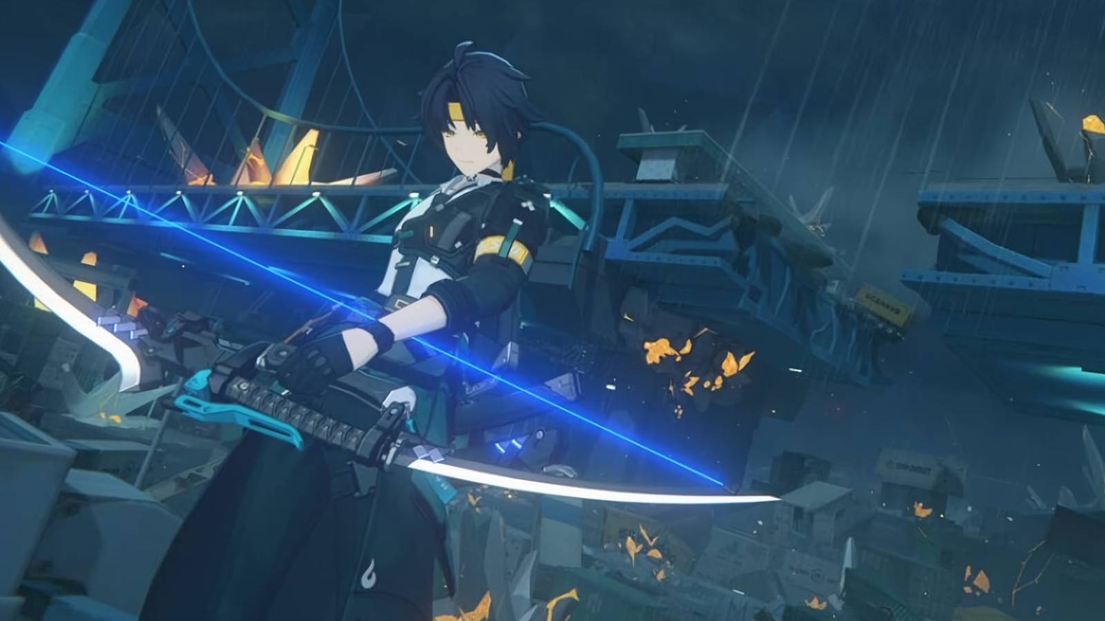 A screenshot from a Zenless Zone Zero trailer for Version 1.4 showing Asaba Harumasa.