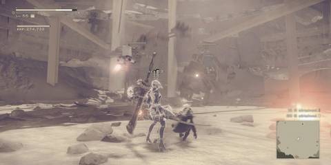 2B and 9S Fighting Waves of Machines In The Pit