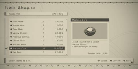 A Machine Core In The Sell Menu 