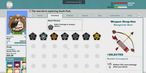 The Player Inventory from South Park: The Stick of Truth