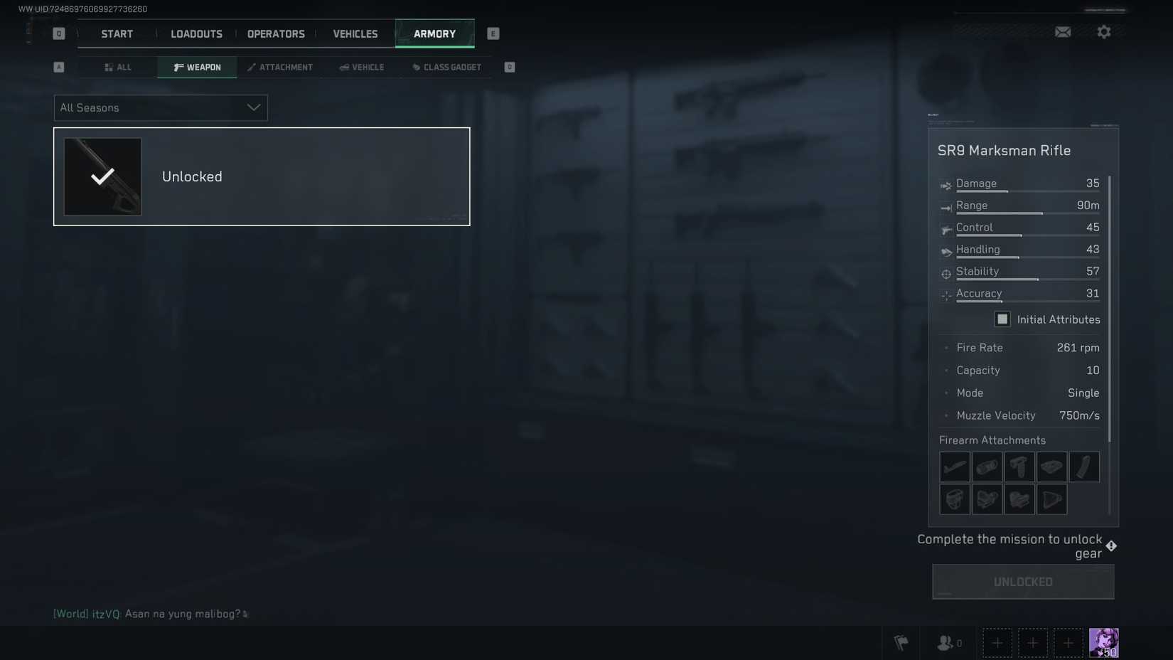 The SR9 in Delta Force's Armory menu