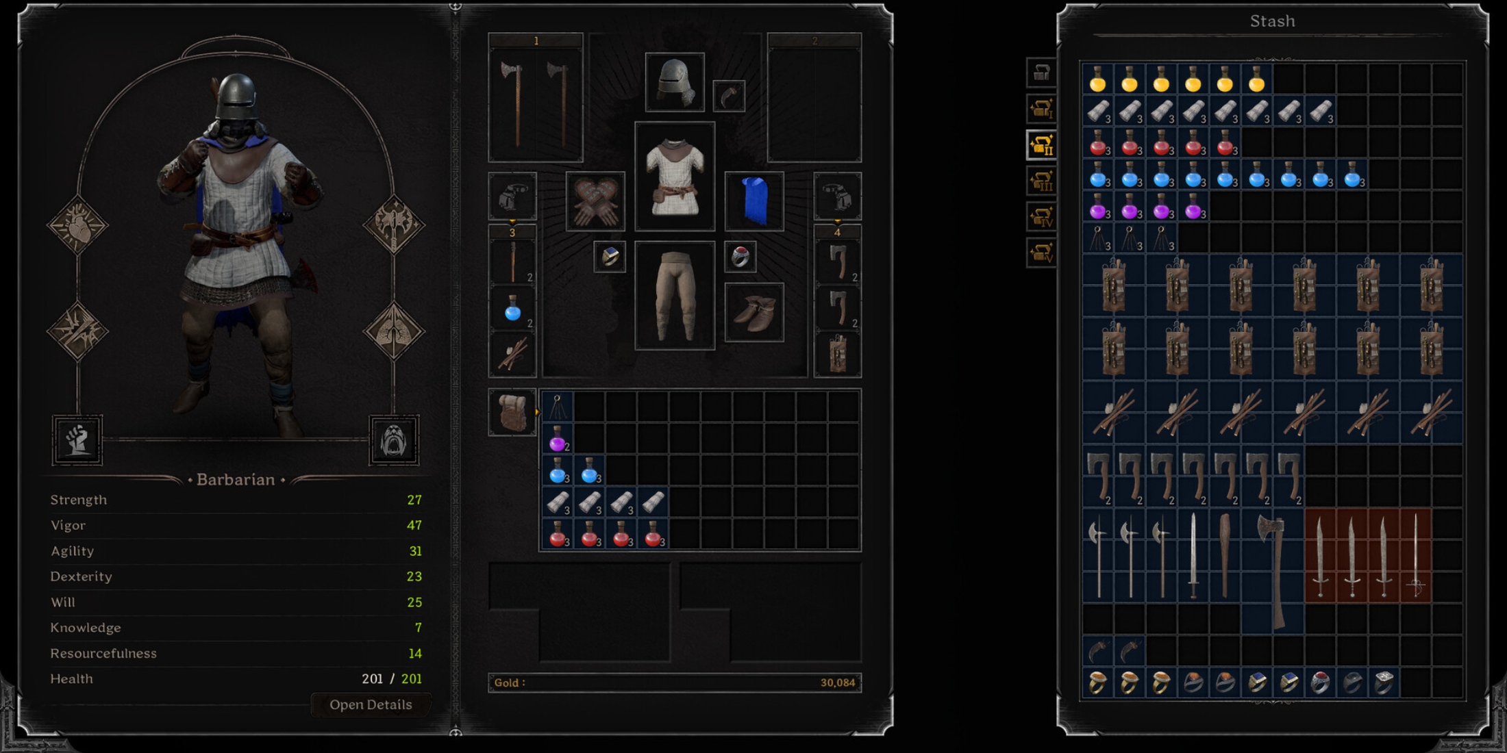 The Player Inventory Menu in Dark and Darker