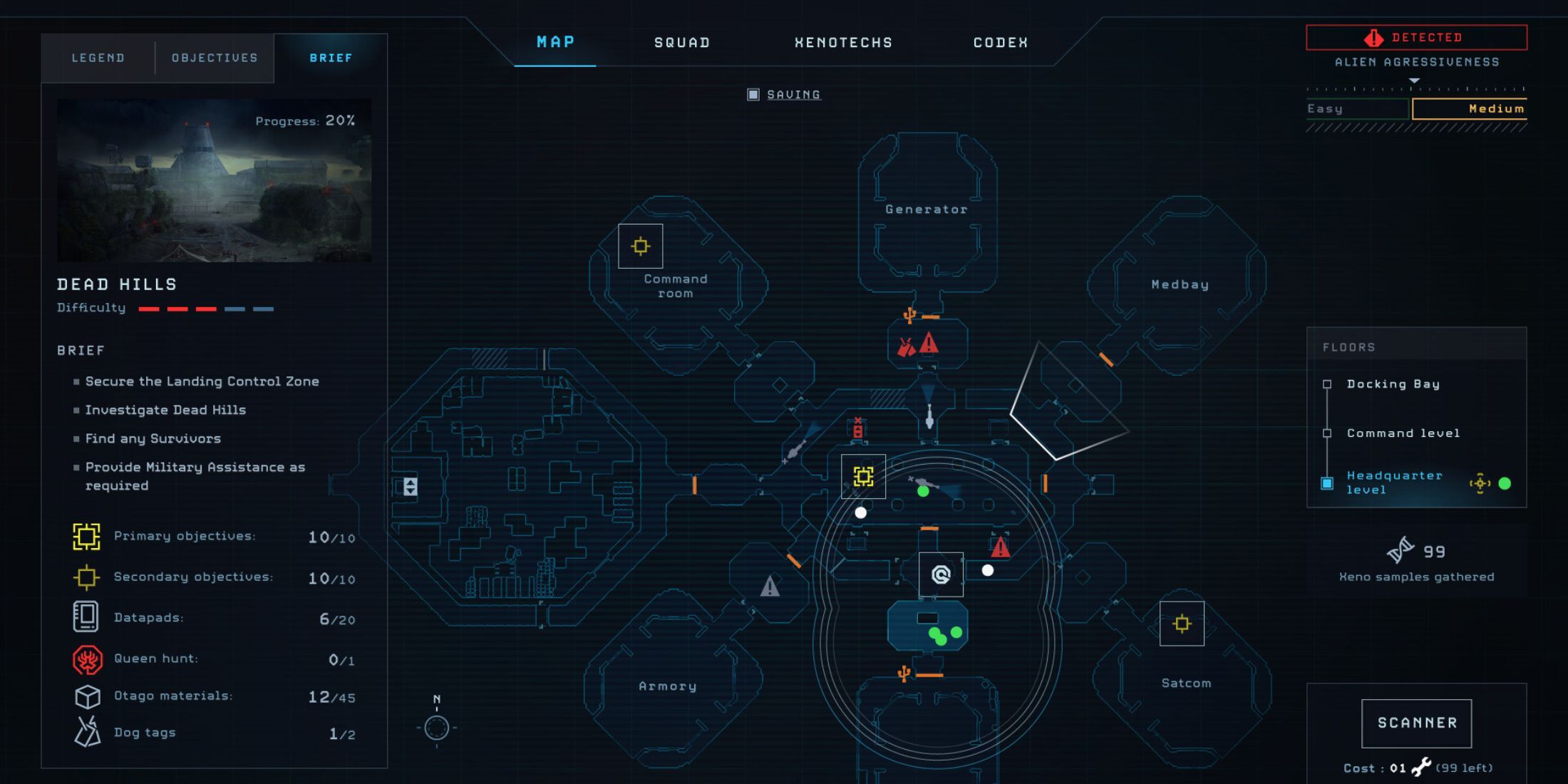 The Map Interface from Aliens: Dark Descent