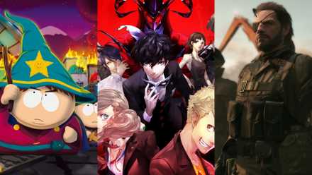 A collage of three great PlayStation 3 games that came out after the PS4's launch: South Park: The Stick of Truth, Persona 5 and Metal Gear Solid 5: The Phantom Pain