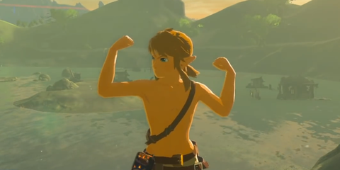 A Frame From The Legend Of Zelda Breath Of The Wild Showing  Link Posing With His Top Off