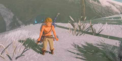 A Frame From The Legend Of Zelda Breath Of The Wild Showing Link Shivering Due To His Lack of Clothing