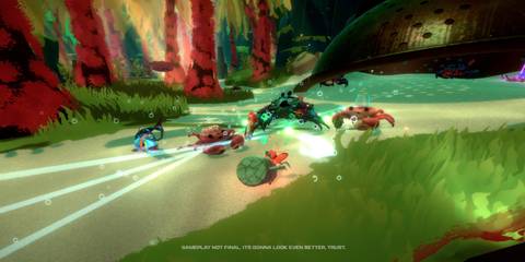 A Key Frame From Another Crab's Adventure Showing The Player Character Attacking A Group Of Crabs