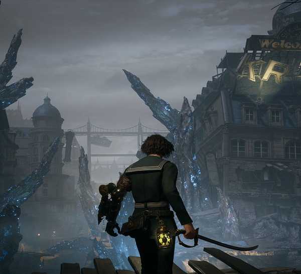 A Key Frame From Lies Of P Showing The Protagonist Preparing To Scale A Ruined Building
