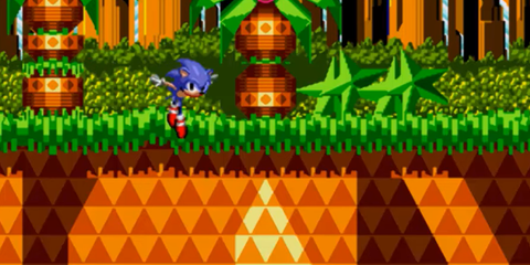 A Key Frame From Sonic CD Showing Sonic The Hedgehog Jumping Off The Stage