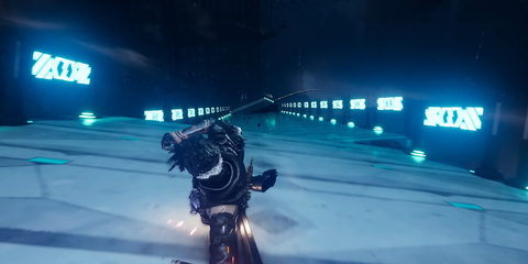 A Key Frame From The Ninja Gaiden 4 Reveal Trailer Revealing Yakumo Sliging Down A Collapsing Building