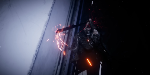 A Key Frame From The Ninja Gaiden 4 Reveal Trailer Revealing Yakumo Using Their Sword To Scale A Wall