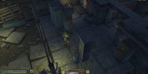 A lone survivor navigating through a dimly lit underground area in Atom RPG, an overlooked RPG