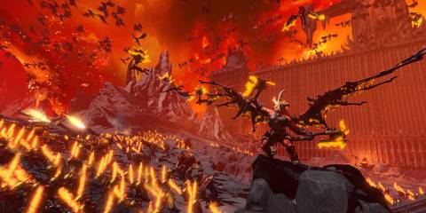 A Piece Of Key Art From Total War Warhammer 3 Showing A Hellish Army on The March