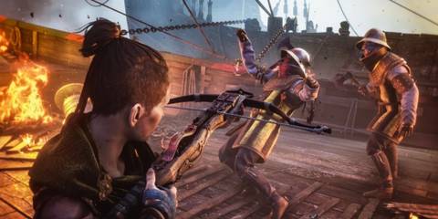 A Plague Tale Requiem using a crossbow