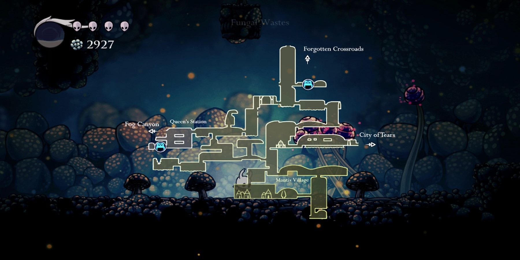 A Screenshot Of The In-Game Dynamic Map Of The Fungal Wastes In Hollow Knight