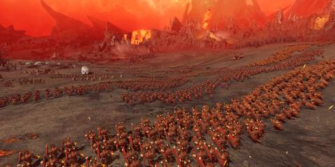 AKey Frame From Total War Warhammer 3 Showing A Hellish Army On The March Towards The Enemy