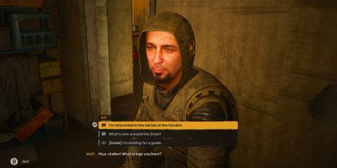 Asking Wolf the Guide about Lab X3 Entrance Stalker 2