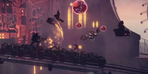 a side-scrolling scene from nier: automata