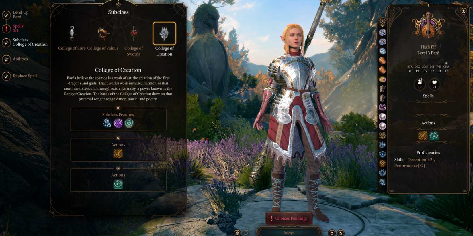 Baldur's Gate 3 College of Creation mod in the character creation menu