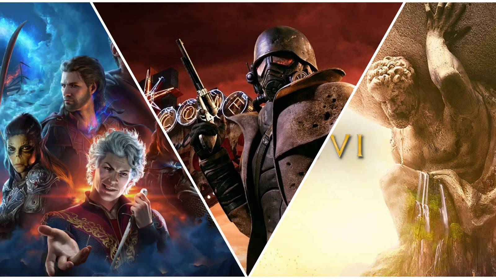 Baldurs Gate 3 Fallout New Vegas Civilization 6 Split Image