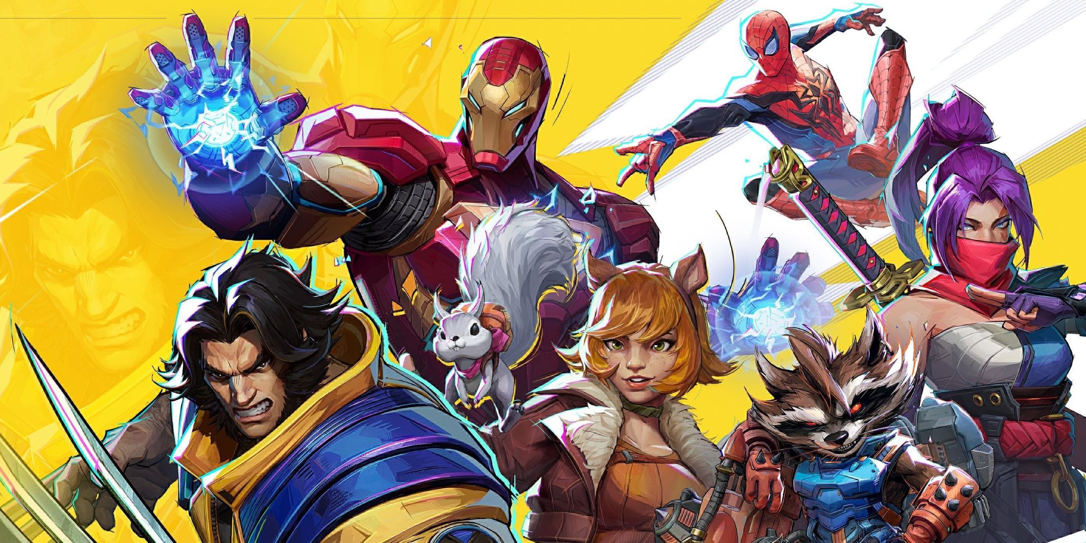 marvel rivals heroes wolverine iron man squirrel girl spider-man rocket psylocke official art