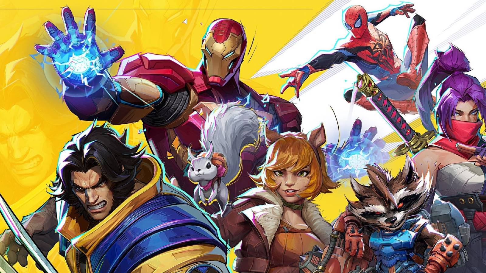 marvel rivals heroes wolverine iron man squirrel girl spider-man rocket psylocke official art