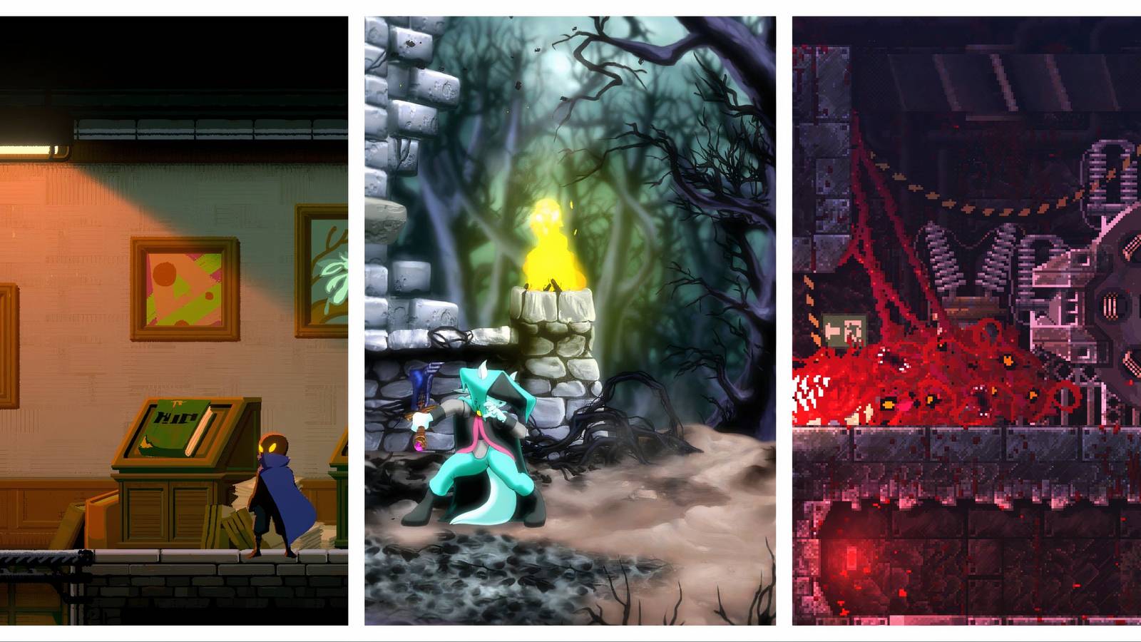 Best Mobile Games like Castlevania featured, split image of Haak, Dust, and Carrion