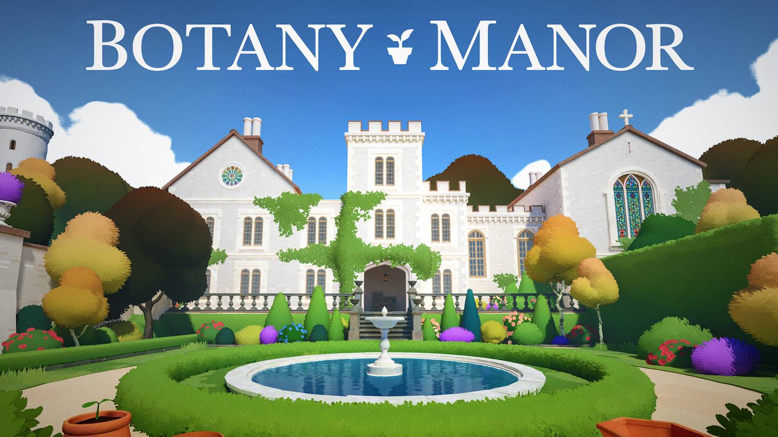 Botany Manor cover artwork vibrant edit with game logo 2x1 composite