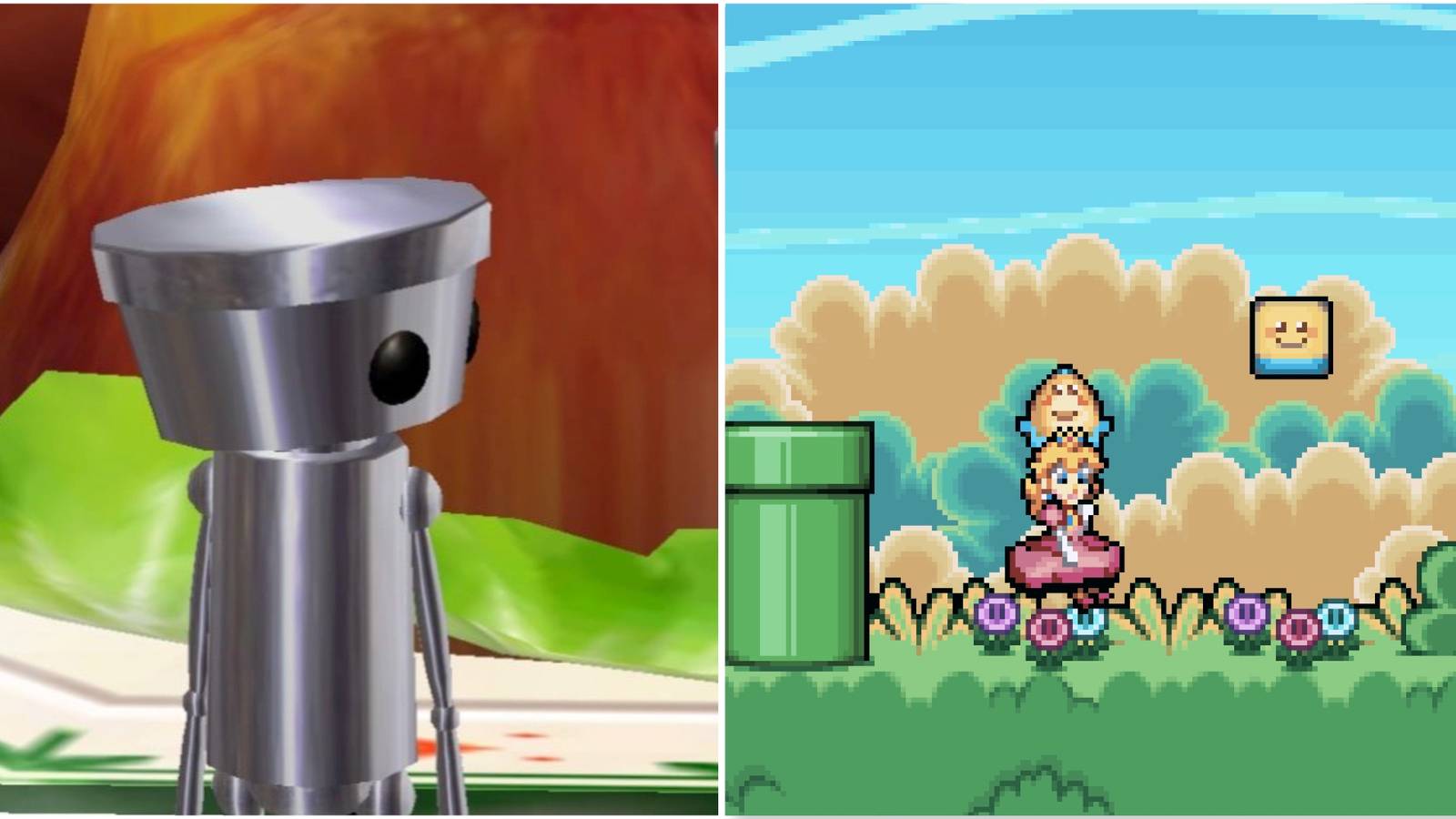 Chibi-Robo in Chibi-Robo exploring a level in Super Princess Peach