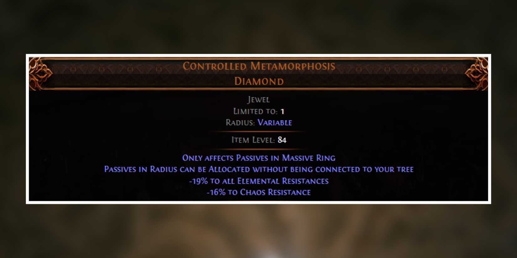 Controlled Metamorphosis Diamond in path of exile 2