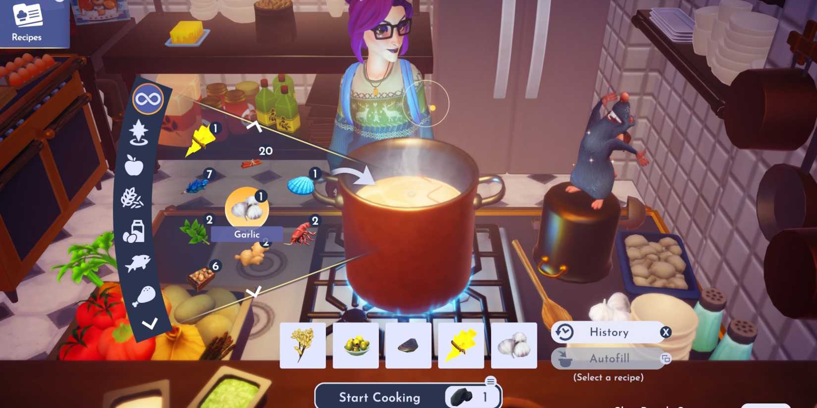 Cooking with Mussel Risotto recipe ingredients in Disney Dreamlight Valley