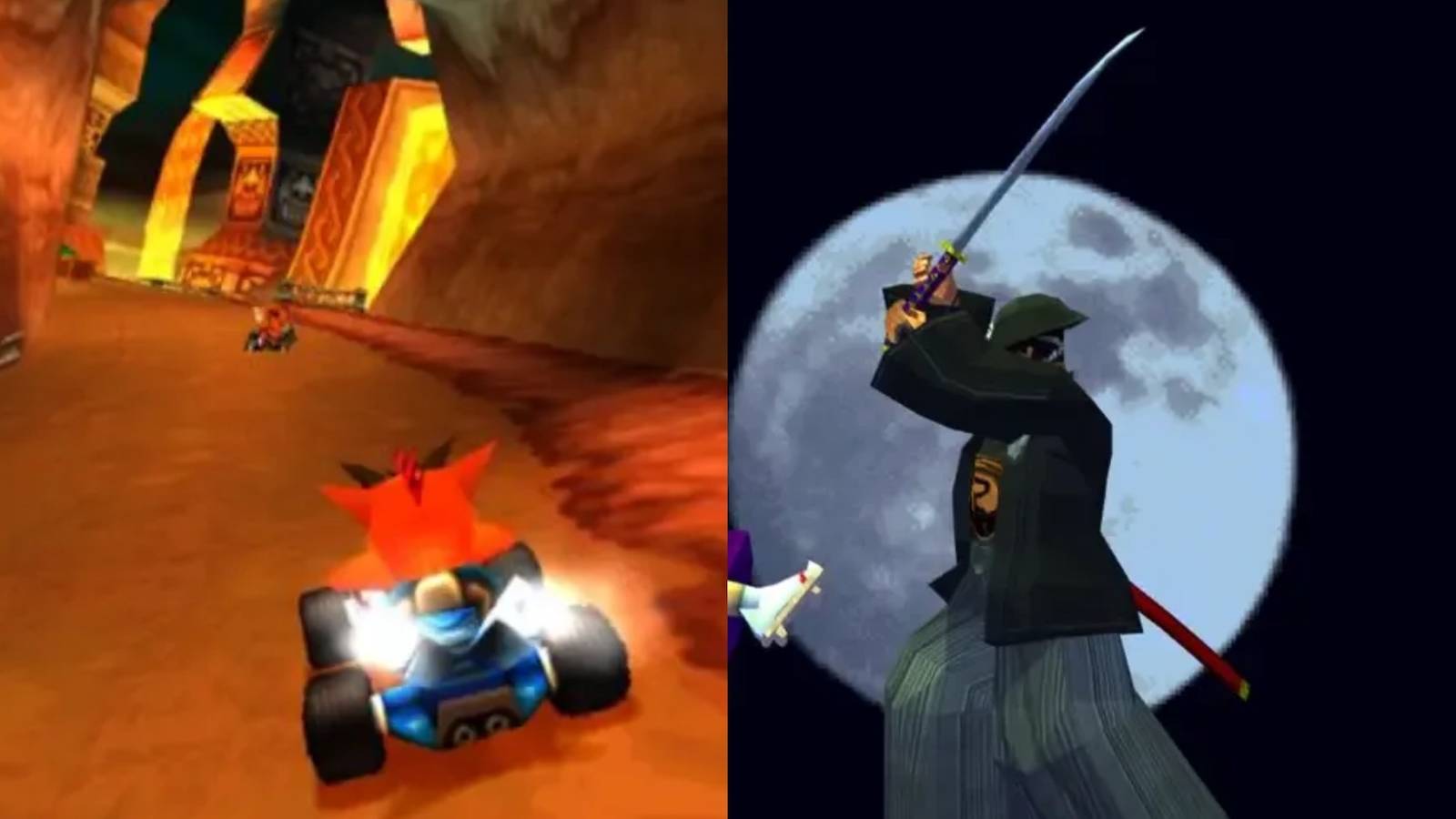 Crash Team Racing on the left and Bushido Blade 2 on the right