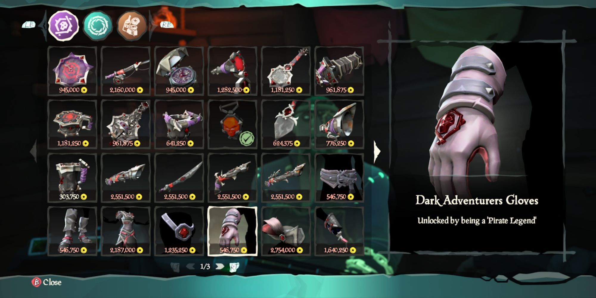 Dark Adventurers Gloves in Sea of Thieves