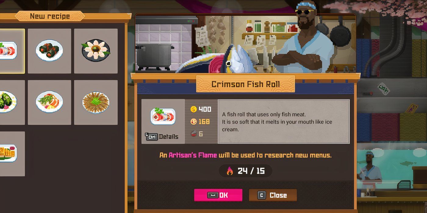 Dave the Diver Crimson Fish Roll new recipie prompt and stats