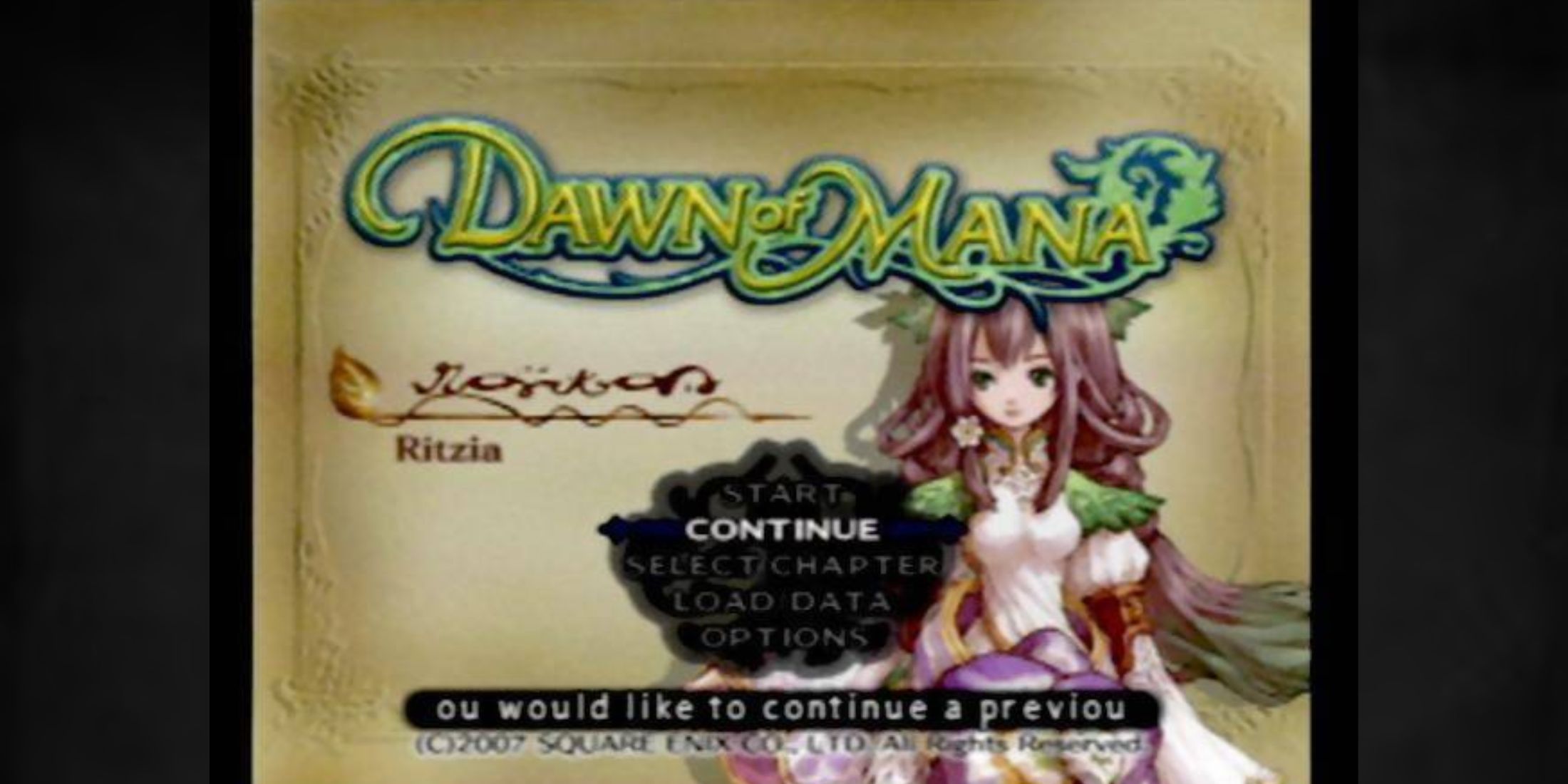 Dawn of Mana Ritzia on the main menu