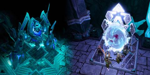 Characters exiting the portal and encountering the Great Guardian in Divinity - Original Sin 2