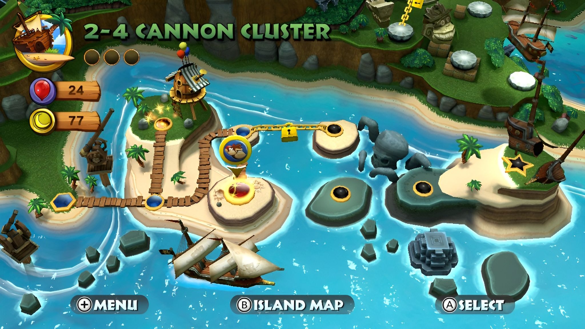 Image of the cannon cluster level in Donkey Kong Country Returns HD