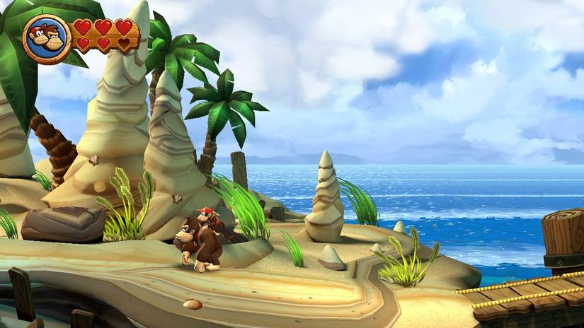 Image of the beginning of Peaceful Pier in Donkey Kong Country Returns HD