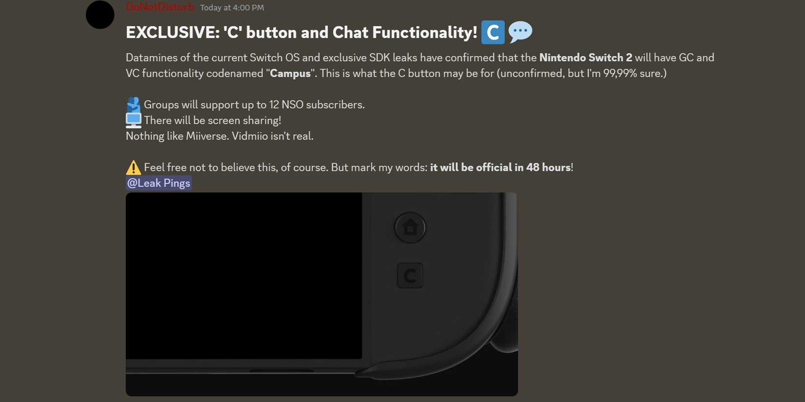 DoNotDisturb C Button Nintendo Switch 2 Chat Campus Theory Discord GR Screenshot