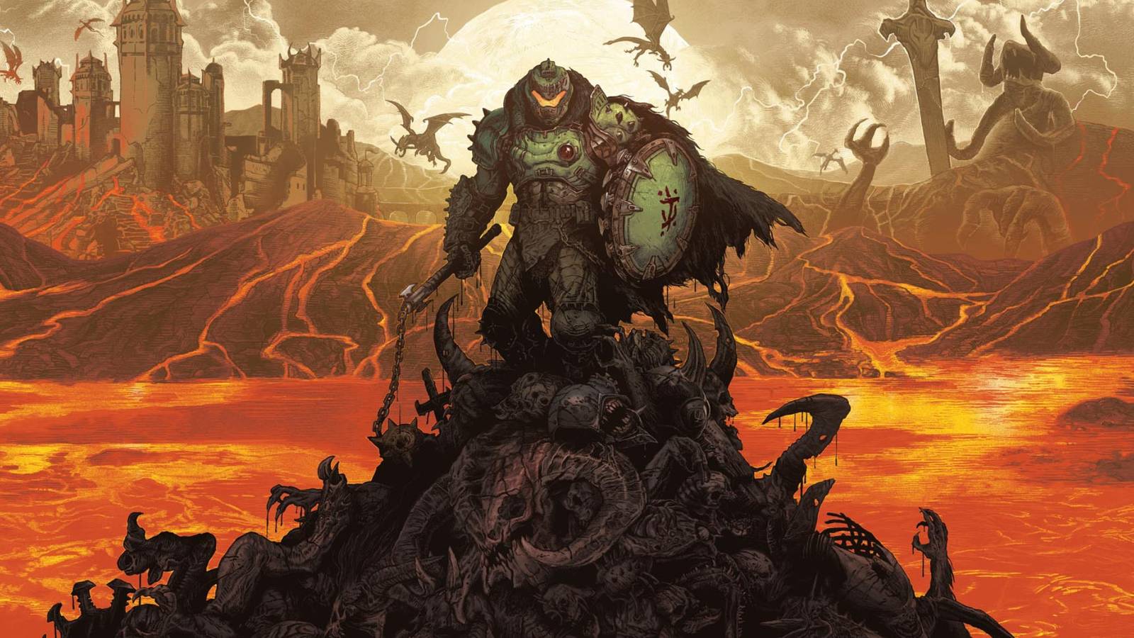 Doom the Dark Ages Doom Slayer on a Pile of Bodies