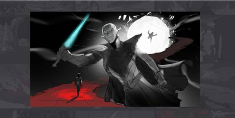 Dragon Age: The Veilguard concept sketch Solas with Lyrium dagger