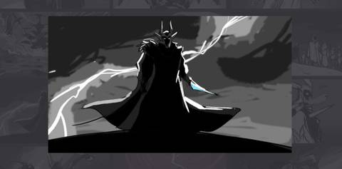 Dragon Age: The Veilguard concept Solas in front of lightning