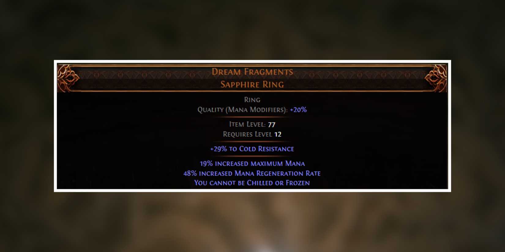 Dream Fragments Sapphire Ring in path of exile 2