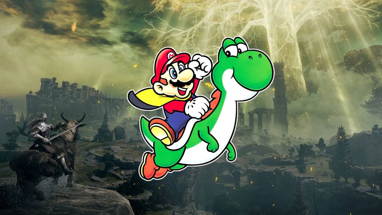 elden ring's lands between given super mario world makeover by pixel artist