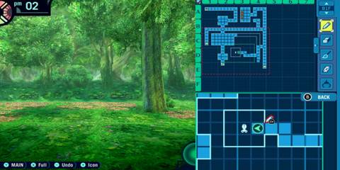 Etrian Odyssey forest with dungeon map